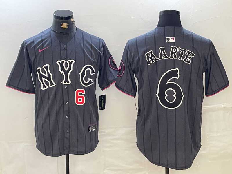 Mens New York Mets #6 Starling Marte Gray 2024 City Connect Cool Base Stitched Jerseys